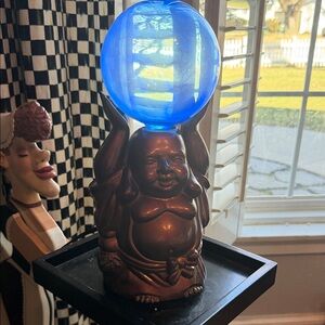 Buddha Figurine with Blue Glass Orb Lamp